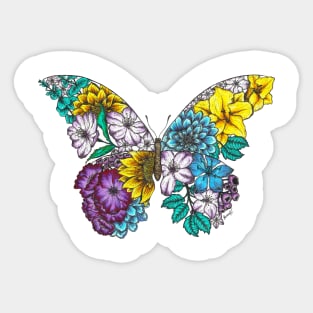 Floral Butterfly Color White Background Sticker